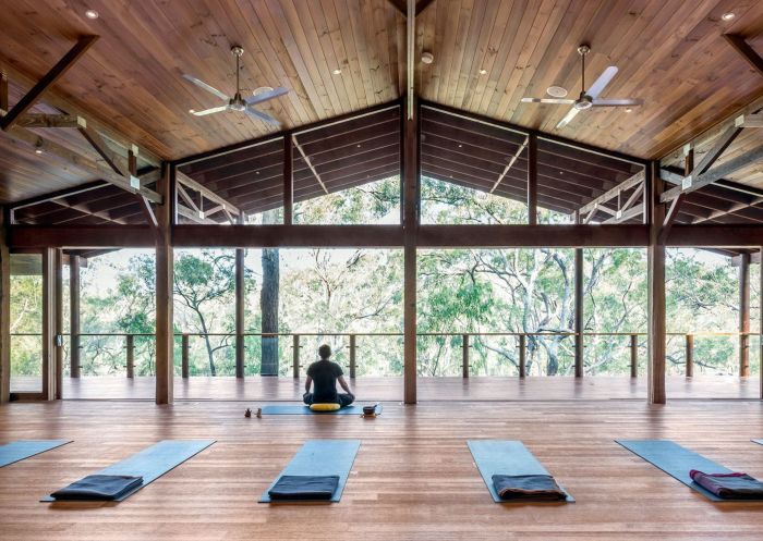 Yoga room with view of tree canopy at Billabong Retreat, Maraylya