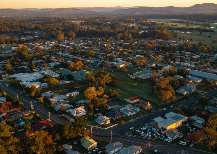 Aerial view of the townscape of Wauchope in Port Macquarie Area, North Coast
