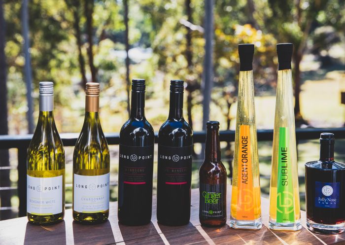 Wine and spirit products available at Long Point Vineyard, Lake Cathie near Port Macquarie