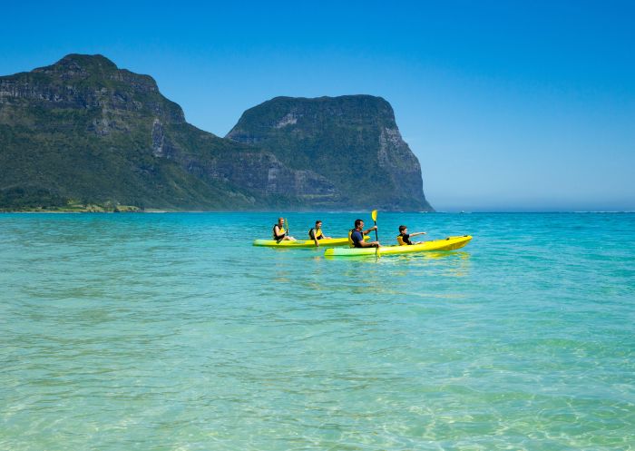 Family enjoying a scenic kayak, Lagoon Beach, Lord Howe Island