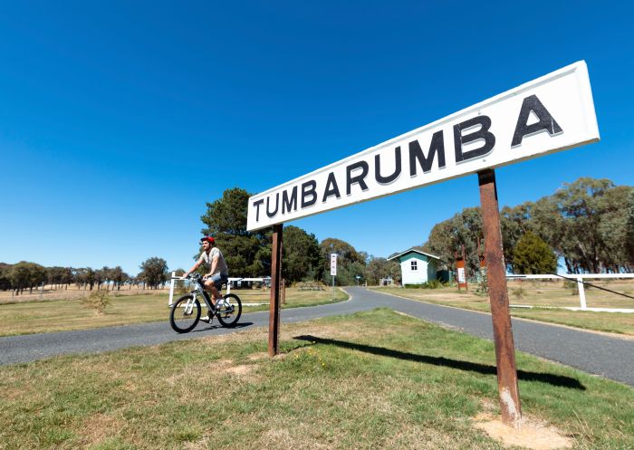 Man enjoying a bike ride, Tumbarumba to Rosewood Rail Trail, Tumbarumba -Credit: Tyson Mayr
