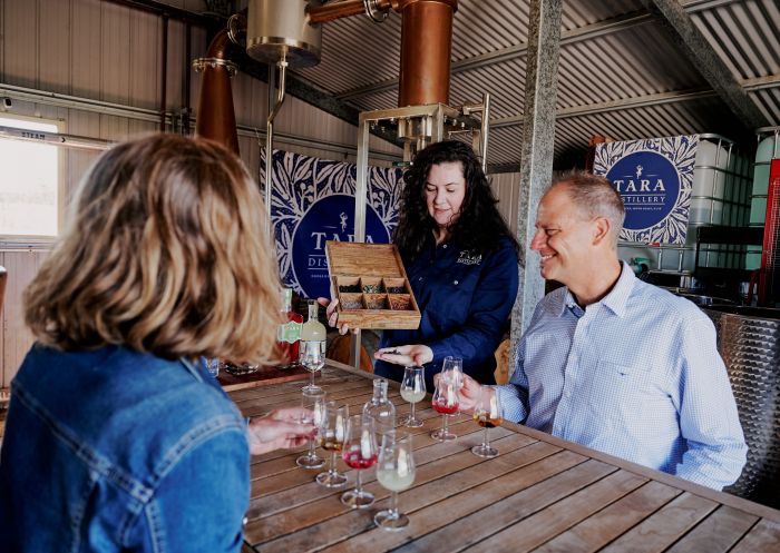 Couple at a gin tasting, Tara Distillery, Nowra Hill