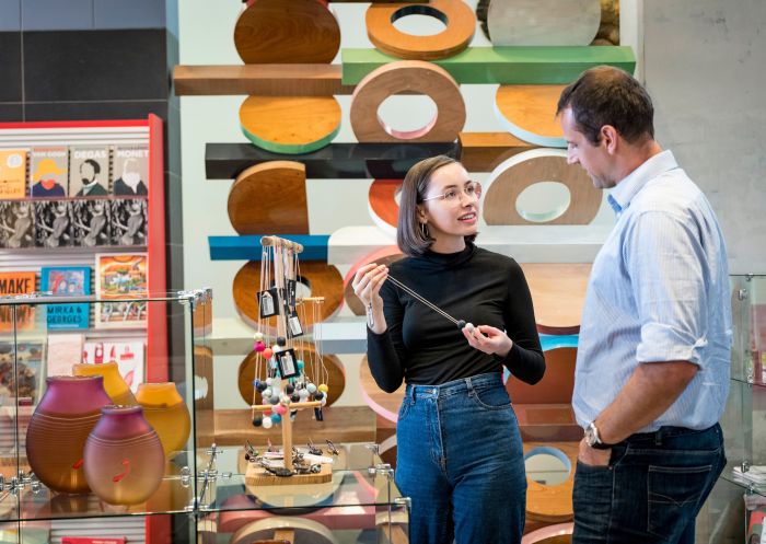 Two people browsing for gifts and jewellery, Campbell's Store, Morpeth