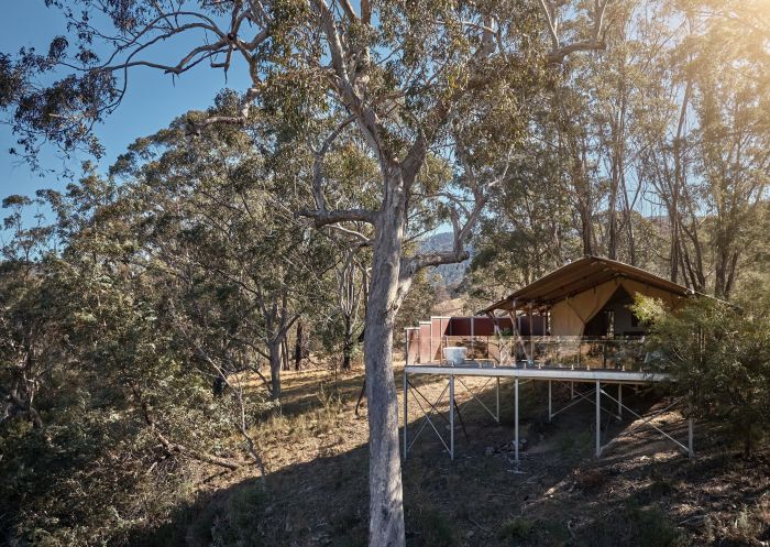View of outside hut, Currajong Retreat, Burragate