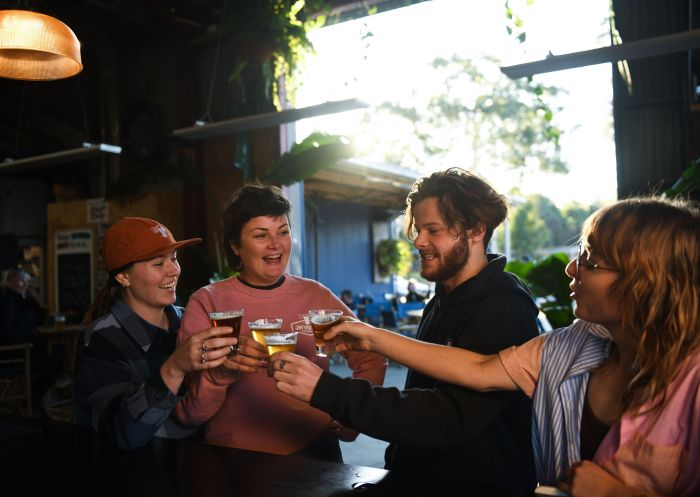Friends enjoying a drink, Jervis Bay Brewing Co., Huskisson - Credit: Grainger Films