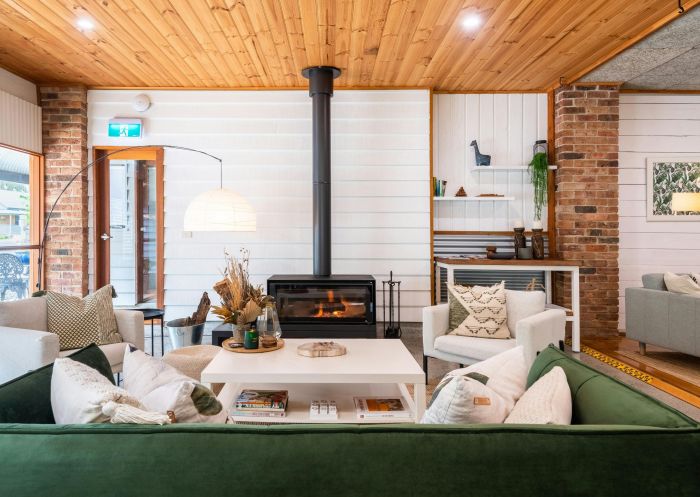 Reception Lobby with fireplace, Bay and Bush Jervis Bay Nature Retreat, Woollamia  - Credit: Russell Quinn
