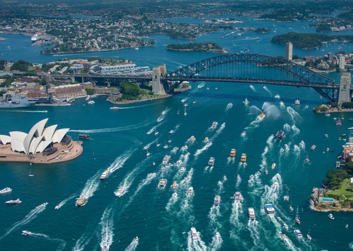 Aerial view of boats, Ferrython Australia Day, Sydney Harbour
