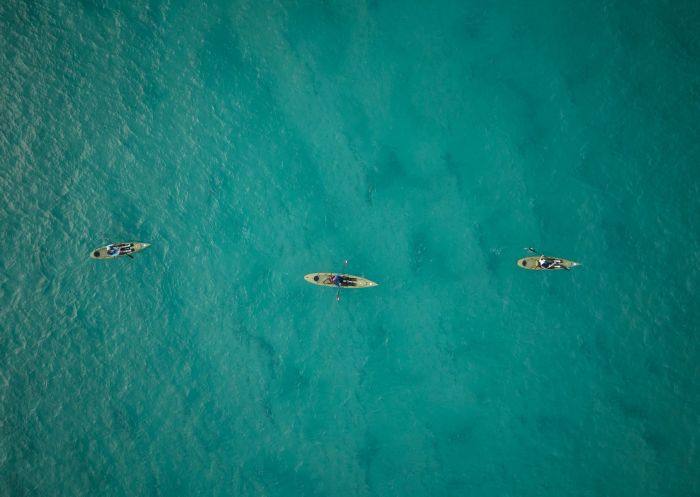 Aerial view 3 kayaks, Navigate Expeditions, Pambula