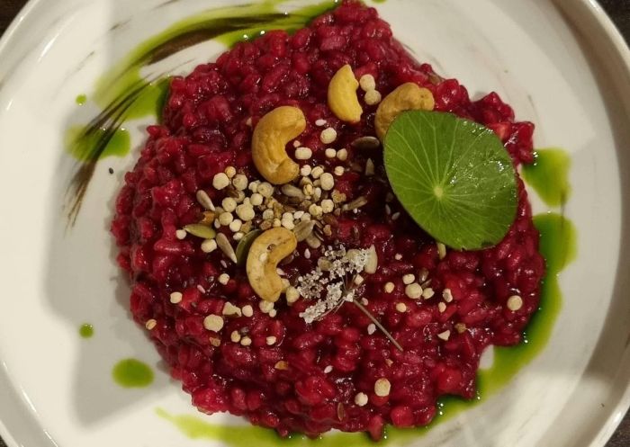 Tidal Restaurant and Wine Bar, Tidal Restaurant and Wine Bar, Merimbula - Beetroot Risotto Vegan - Credit: Fiona Myers