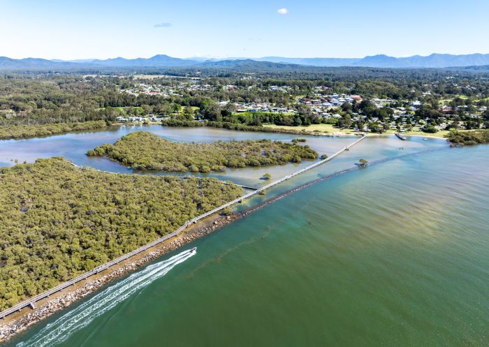 Aerial shot, Urunga Boardwalk, Urunga