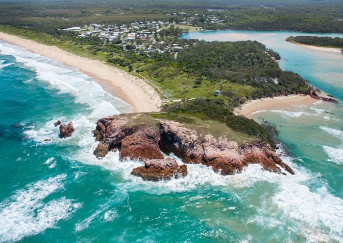 Aerial view of the headland, Red Rock Beach, Coffs Coast
