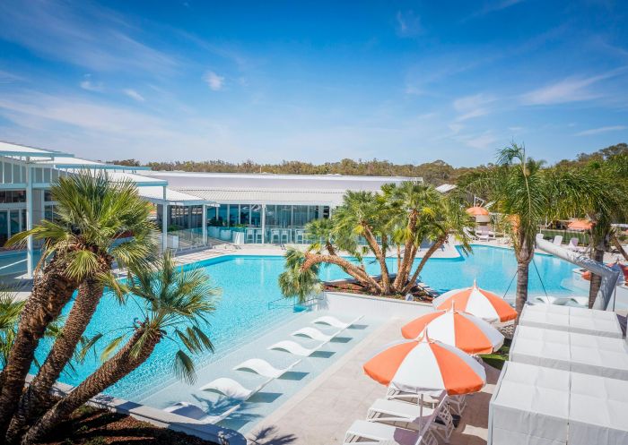 Lagoon Pool with sunbeds and daybeds, Trentham Waters, Trentham Cliffs - Credit: Aaron Hawkins | Trentham Waters Mildura
