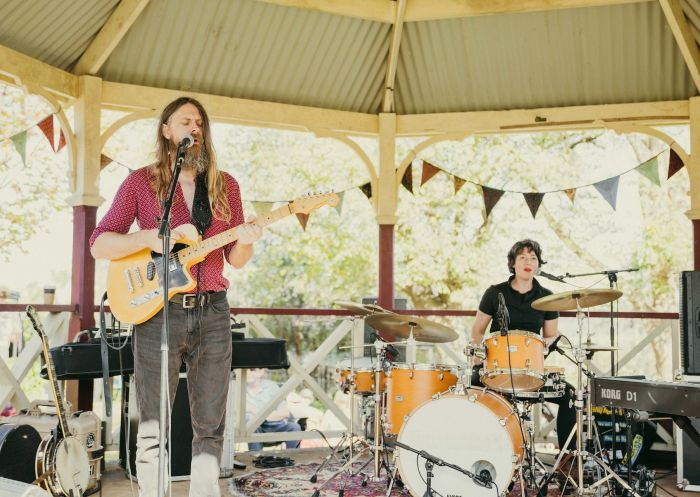 Performers playing guitar and drums, Milton Folk Jazz Festival, Milton - Credit: Bryce Gage