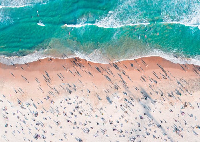 Aerial overlooking beachgoers, Bondi Beach - Credit: Adam Krowitz