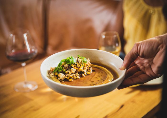 Plate of food held by a customer, Flotilla, Wickham
