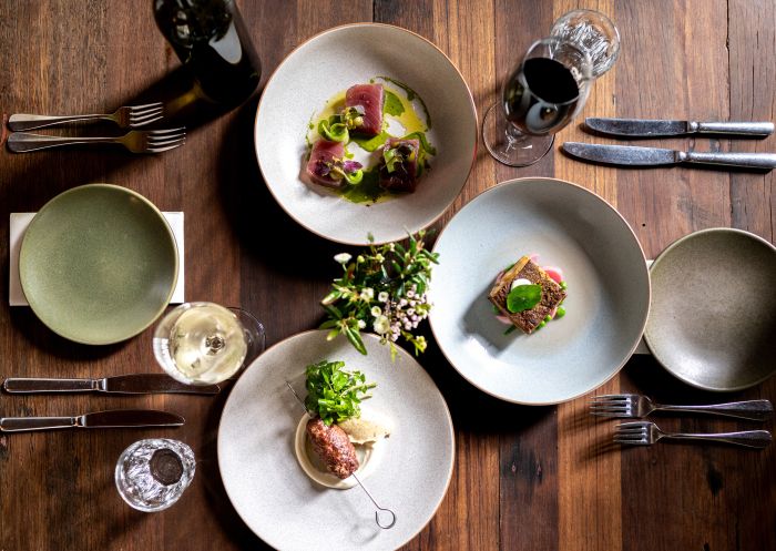 Over the table shot of plated dishes, Grazing, Gundaroo - Credit: Grazing