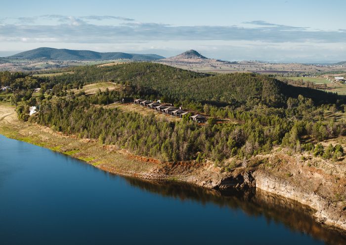 Aerial view of all the tents, Wilderluxe - Lake Keepit, Keepit - Credit: Reflections Holidays | Paul Lojszczyk