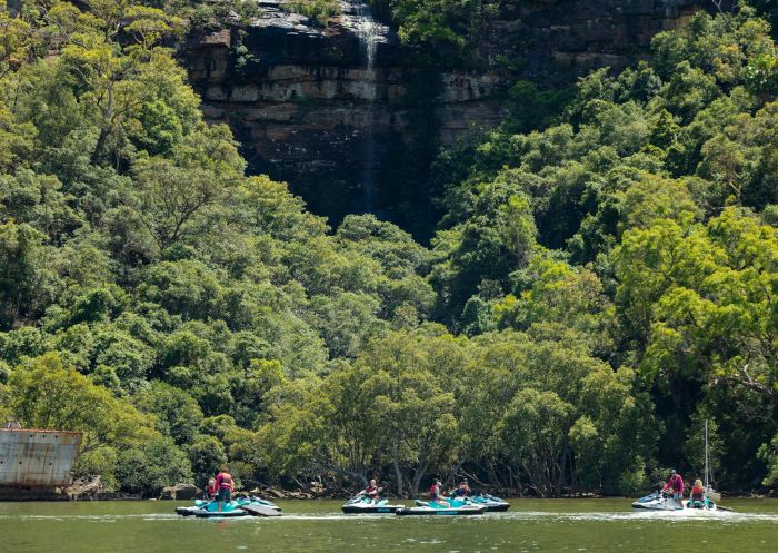 Seven people on jet skies on river, Jet Ski Safaris NSW, Bar Point - Credit: Jet Ski Safaris NSW