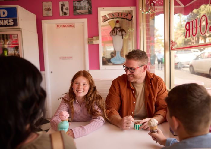 Family visiting Annie's Ice Cream Parlour, Bathurst