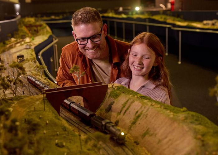 Family enjoying the model trains at Bathurst Rail Museum, Bathurst