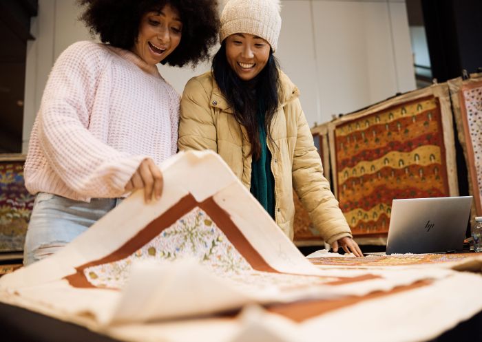 Friends explore the National Indigenous Art Fair, The Rocks