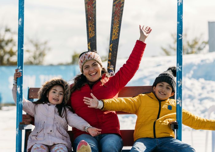 Family on chairlift, Snow Time in the Garden, Pokolbin - Credit: Snow Time in the Garden