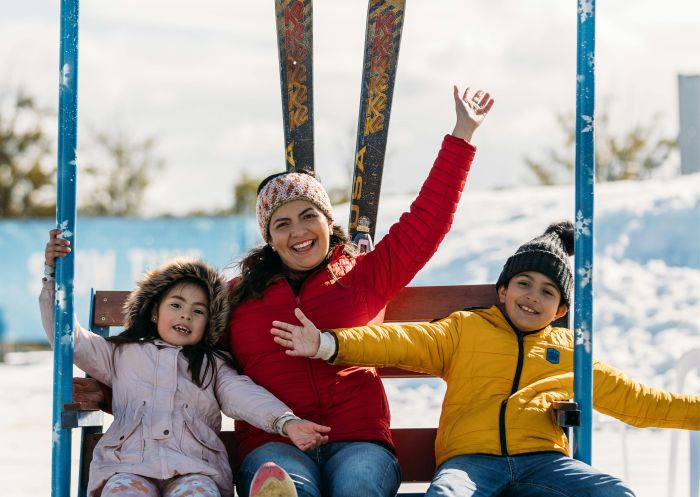 Family on chairlift, Snow Time in the Garden, Pokolbin - Credit: Snow Time in the Garden