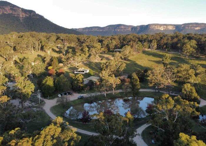 Aerial above, Megalong Valley Farm, Megalong Valley - Credit: Hipcamp Australia Pty Ltd