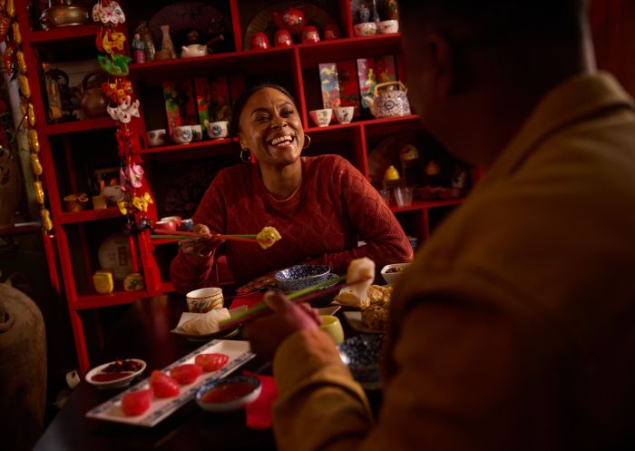 Couple dining at 29 Nine 99 Yum Cha and Tea House, Rylstone
