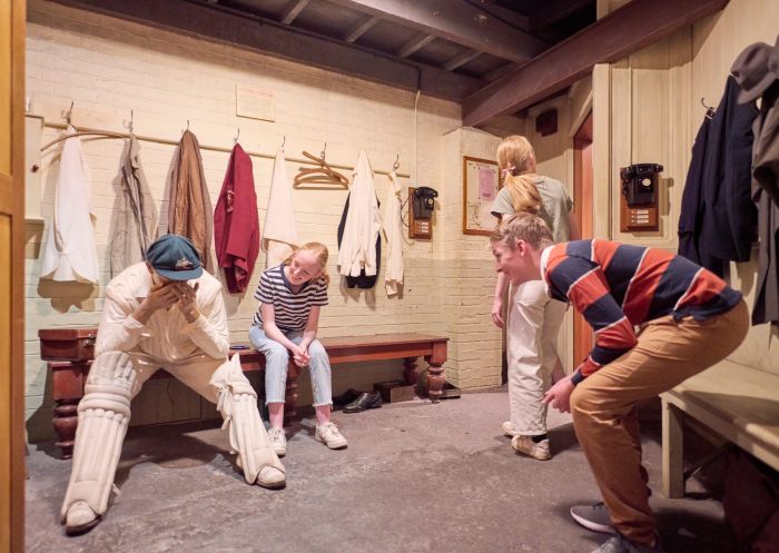 Families explore the Bradman Museum in Bowral, a permanent cultural exhibition dedicated to the game of cricket