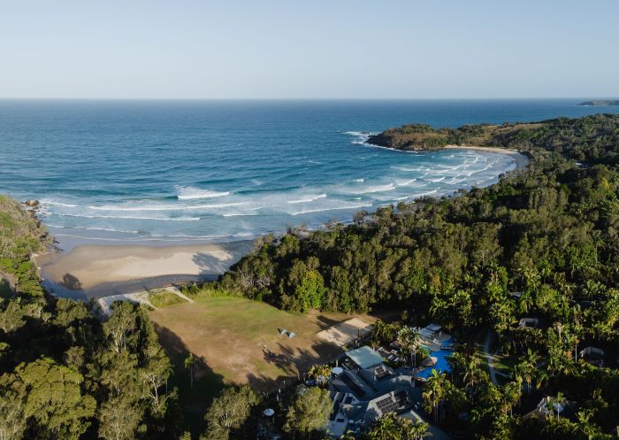 Aerial over the beach, Aanuka Beach House, Coffs Harbour