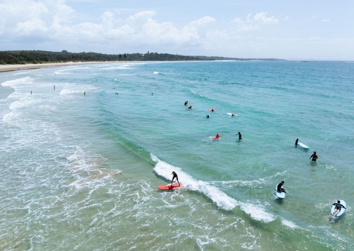 Aerial view of surfers, Solitary Islands Surf School, Woolgoolga