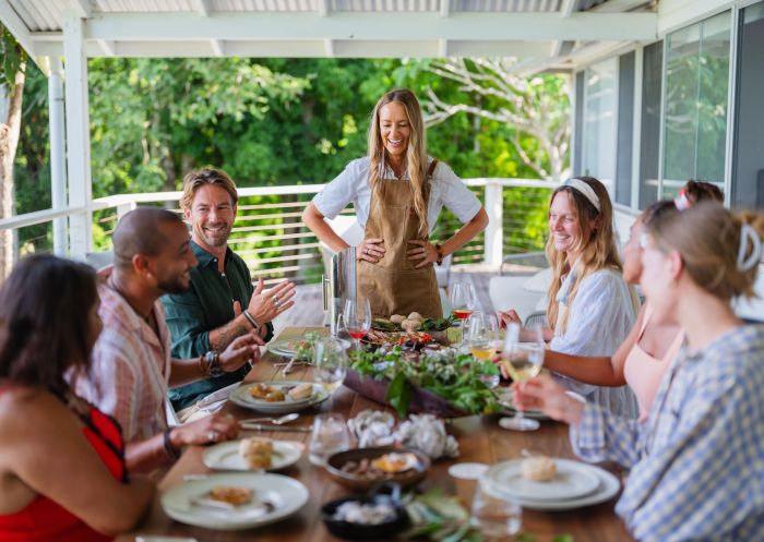 Table of dining guests, Karkalla on Country, Myocum