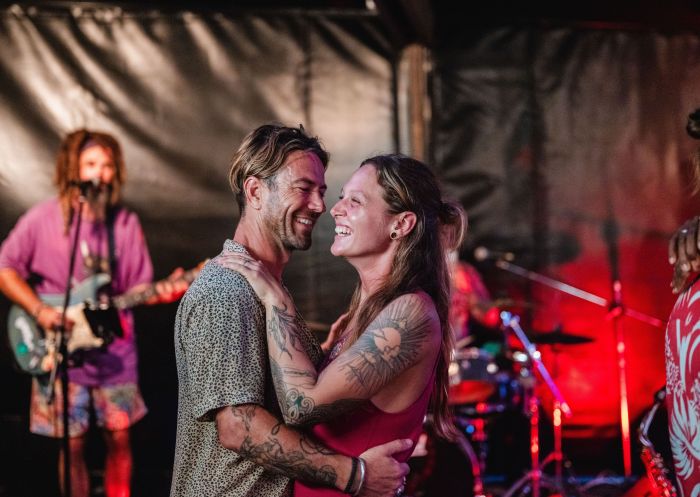 Couple enjoys an evening out, The Railway Friendly Bar, Byron Bay