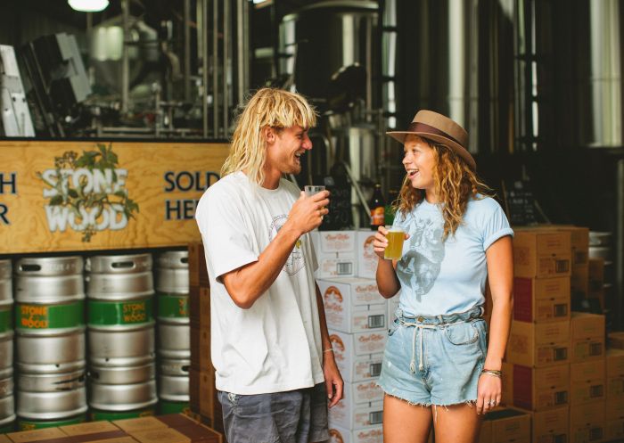 Couple beer tasting,  Stone & Wood Brewing Co., Byron Bay 