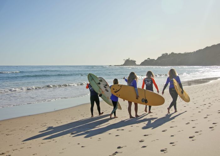 Group going out to surf, Soul Surf School, Byron Bay