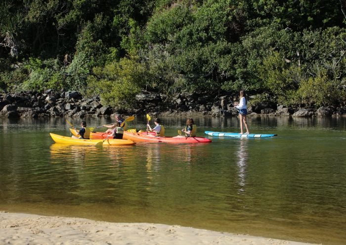 Six people kayaking on river, C-Change Adventures, Coffs Harbour