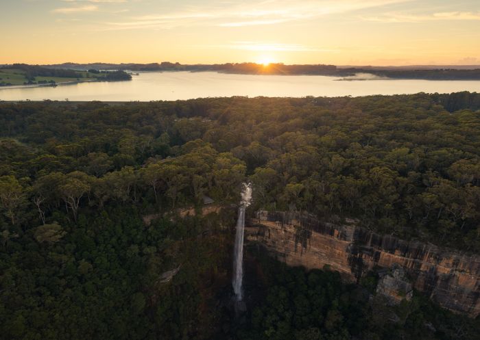 Sunrising with waterfall and lake, Fitzroy Falls, Morton National Park