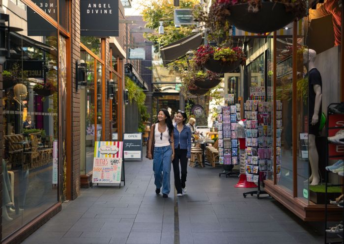 Friends check out local stores, High Street Arcade, Bowral