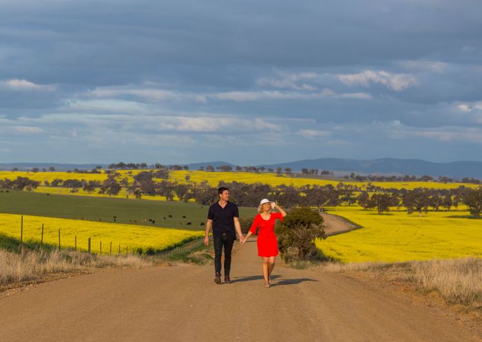Couple enjoying a visit, Canola Trail, Sebastopol