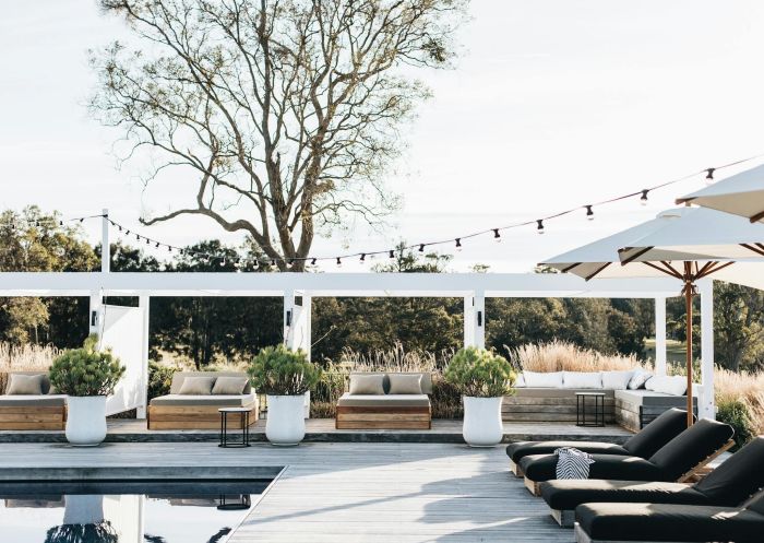 Magnesium Pool and sun lounges at The Oaks Ranch Mossy Point, Jeremadra - Credit: Abbie Melle