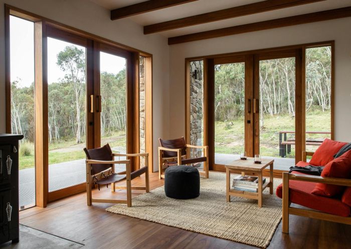 Lounge with view, Mill Cabin, Crackenback - Credit: Lean Timms
