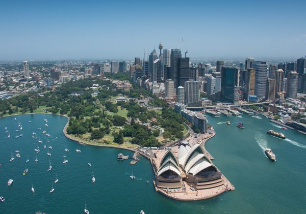 Aerial overlooking Sydney Harbour on Australia Day 2019