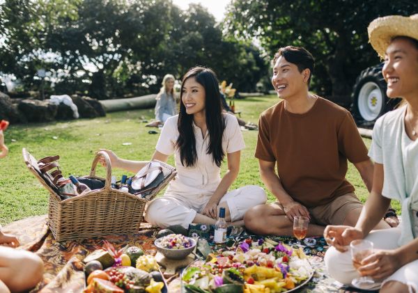 Friends enjoying a picnic at Tropical Fruit World, Duranbah, Tweed Area