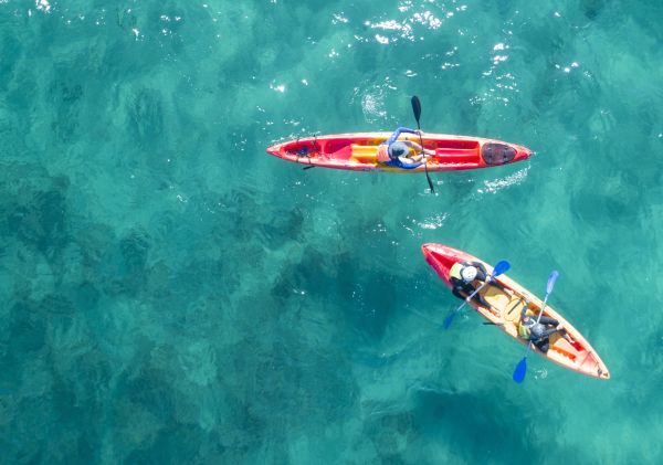 Aerial over a guided kayak tour with Go Sea Kayak, Byron Bay