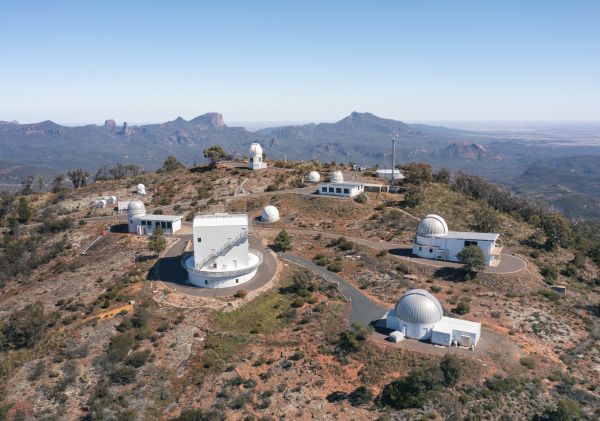 Aerial overlooking the Siding Springs Observatory, Coonabarabran surrounded by Warrumbungle National Park