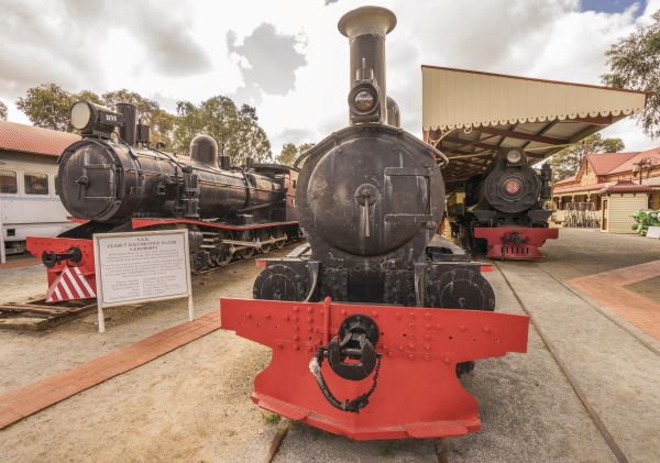 Historic locomotives on display at the Sulphide Street Railway and Historical Museum in Broken Hill, Outback NSW