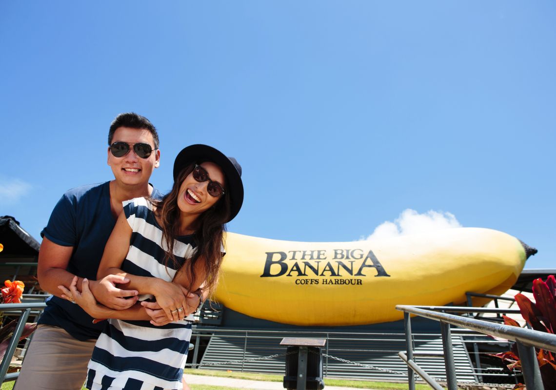 A couple enjoy a fun day out at The Big Banana in Coffs Harbour, Australia