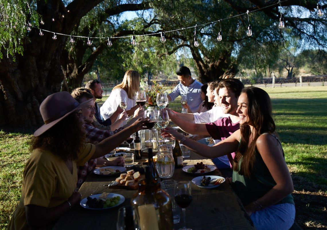 Friends having a picnic at Tinklers Wine in the Hunter Valley