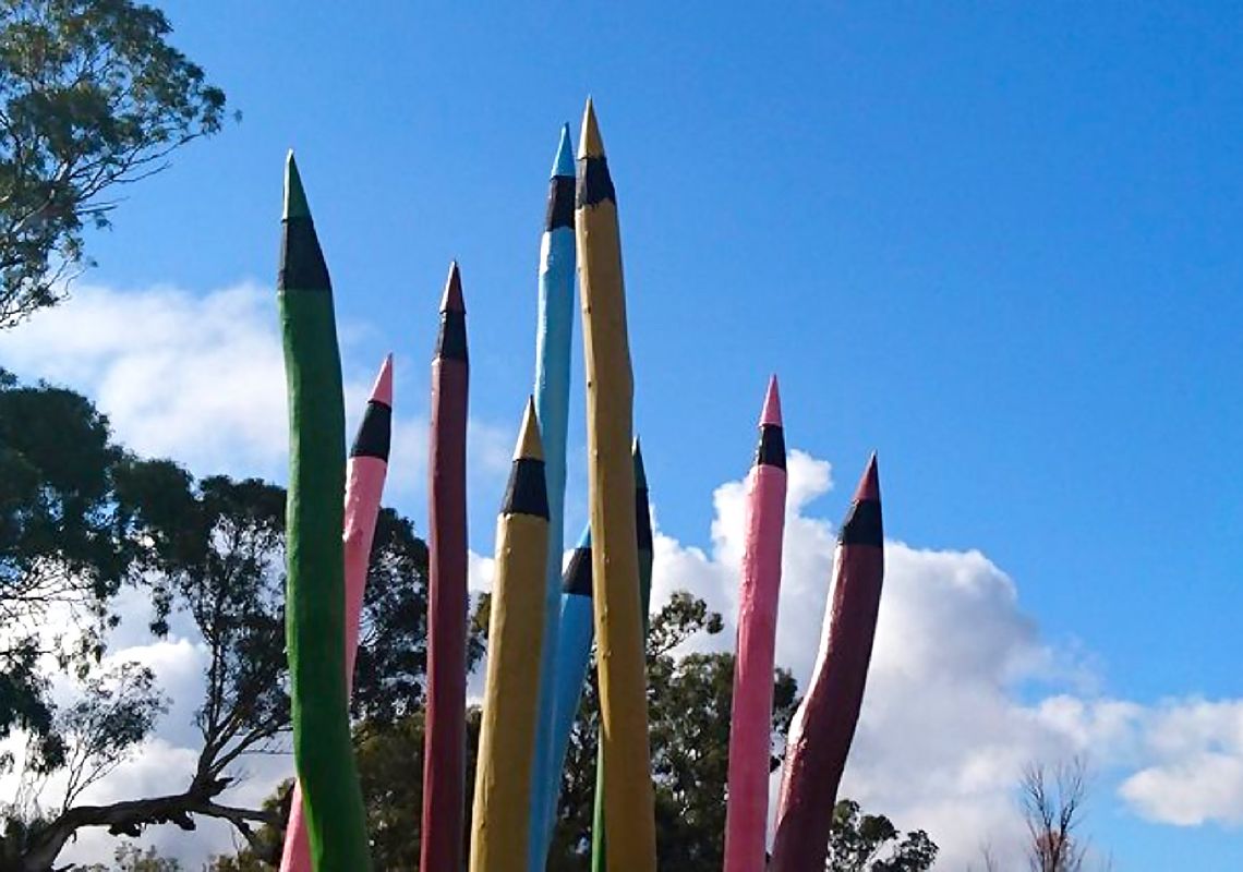  Pencils in the Park sculpture, Art Unlimited exhibition, Dunedoo